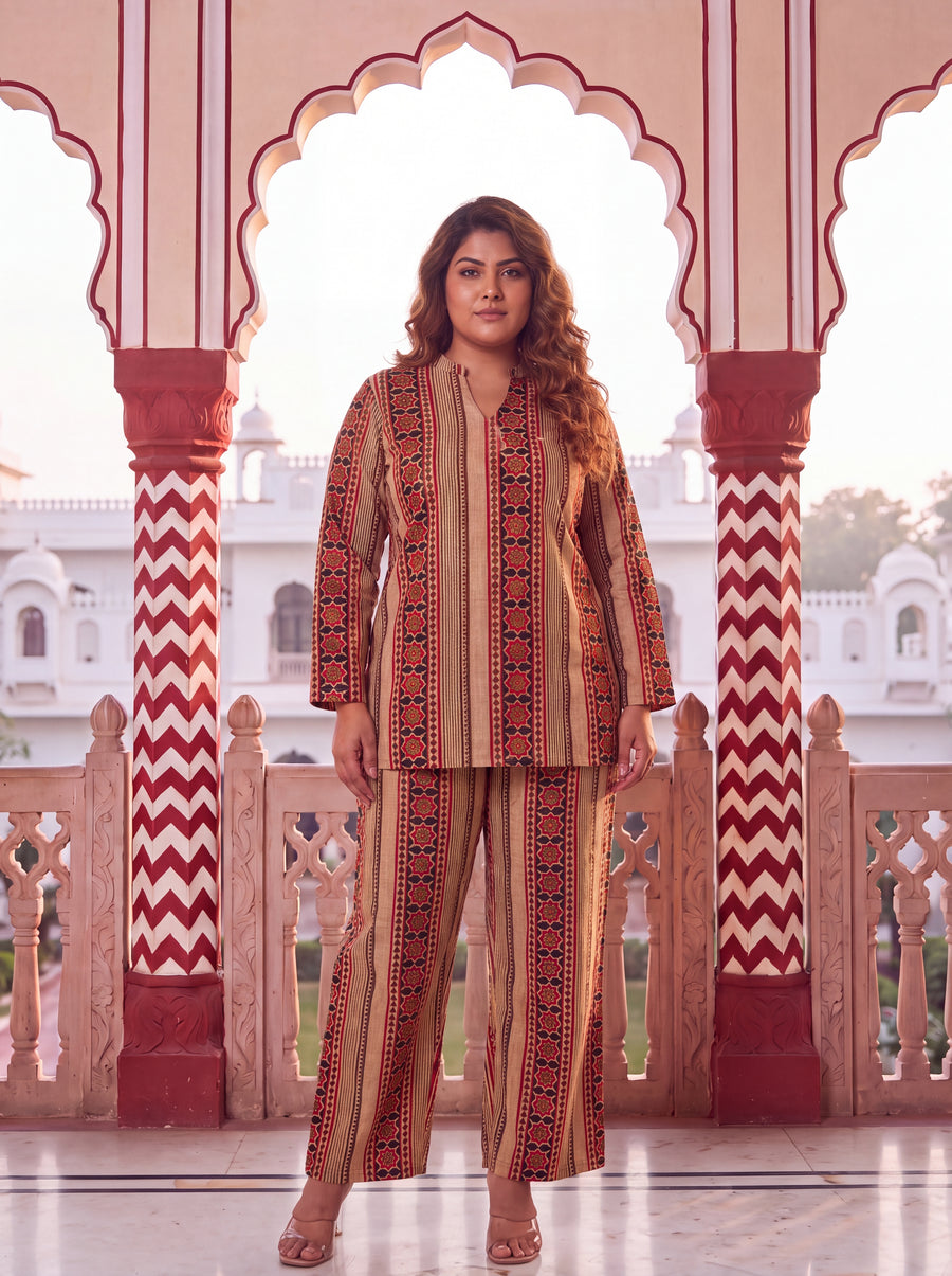Sandstone Stripe Angrakha Cotton Co-ord Set — image 11