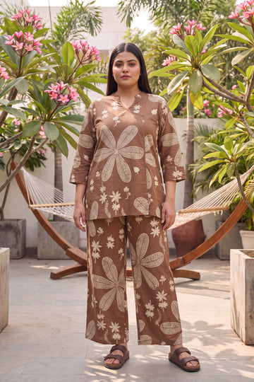 Walnut Brown Cotton Angrakha Co-ord Set