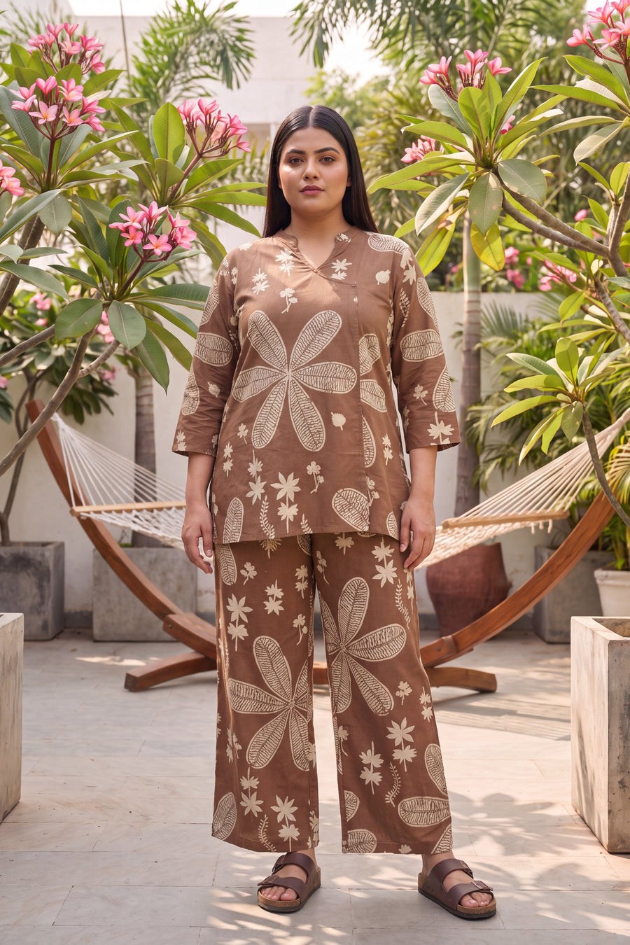Walnut Brown Cotton Angrakha Co-ord Set — image 1