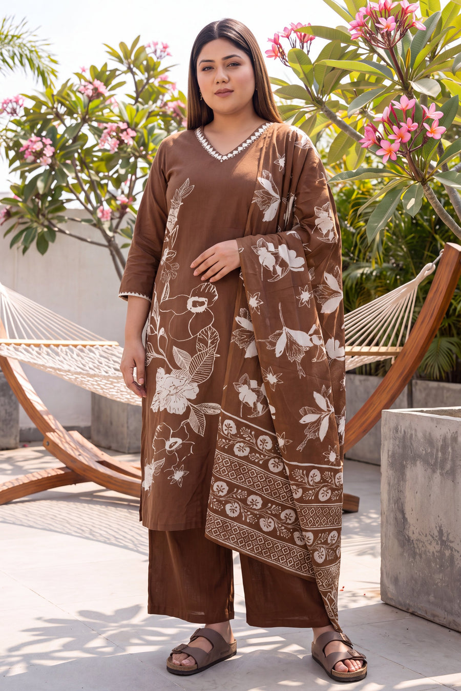 Chestnut Brown Cotton Dupatta Set — image 2