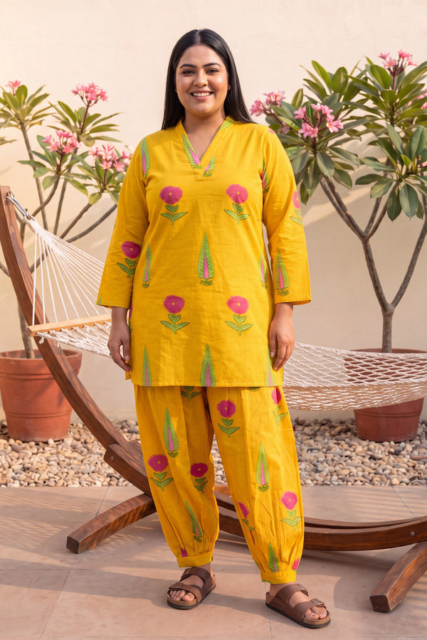 Marigold Glow Cotton Farshi Salwar Set
