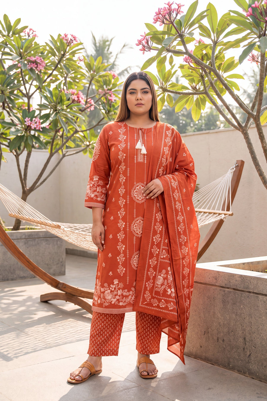 Loggia Apricot Cotton Dupatta Set — image 12