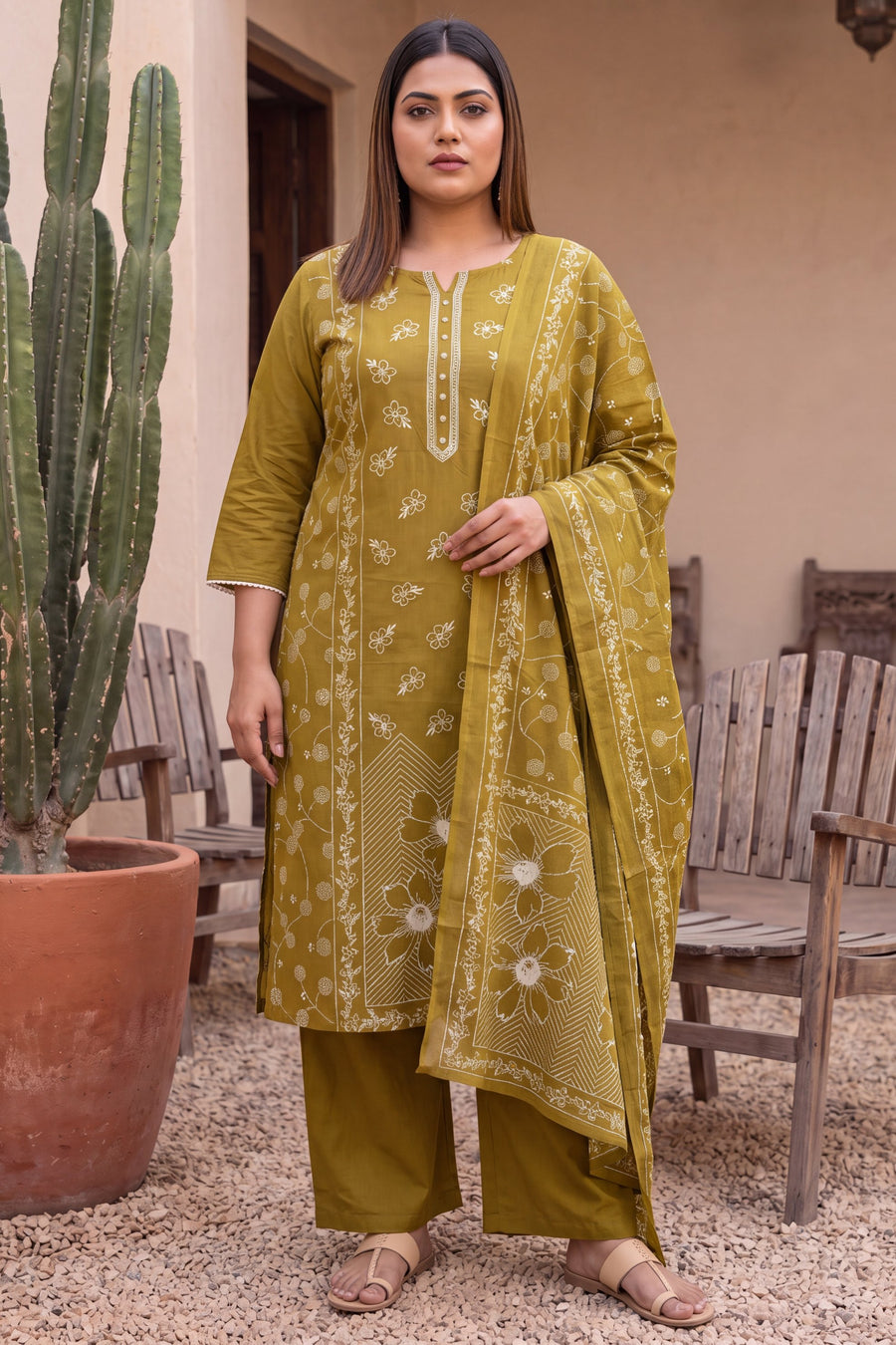 Lagoon Olive Cotton Dupatta Set — image 12