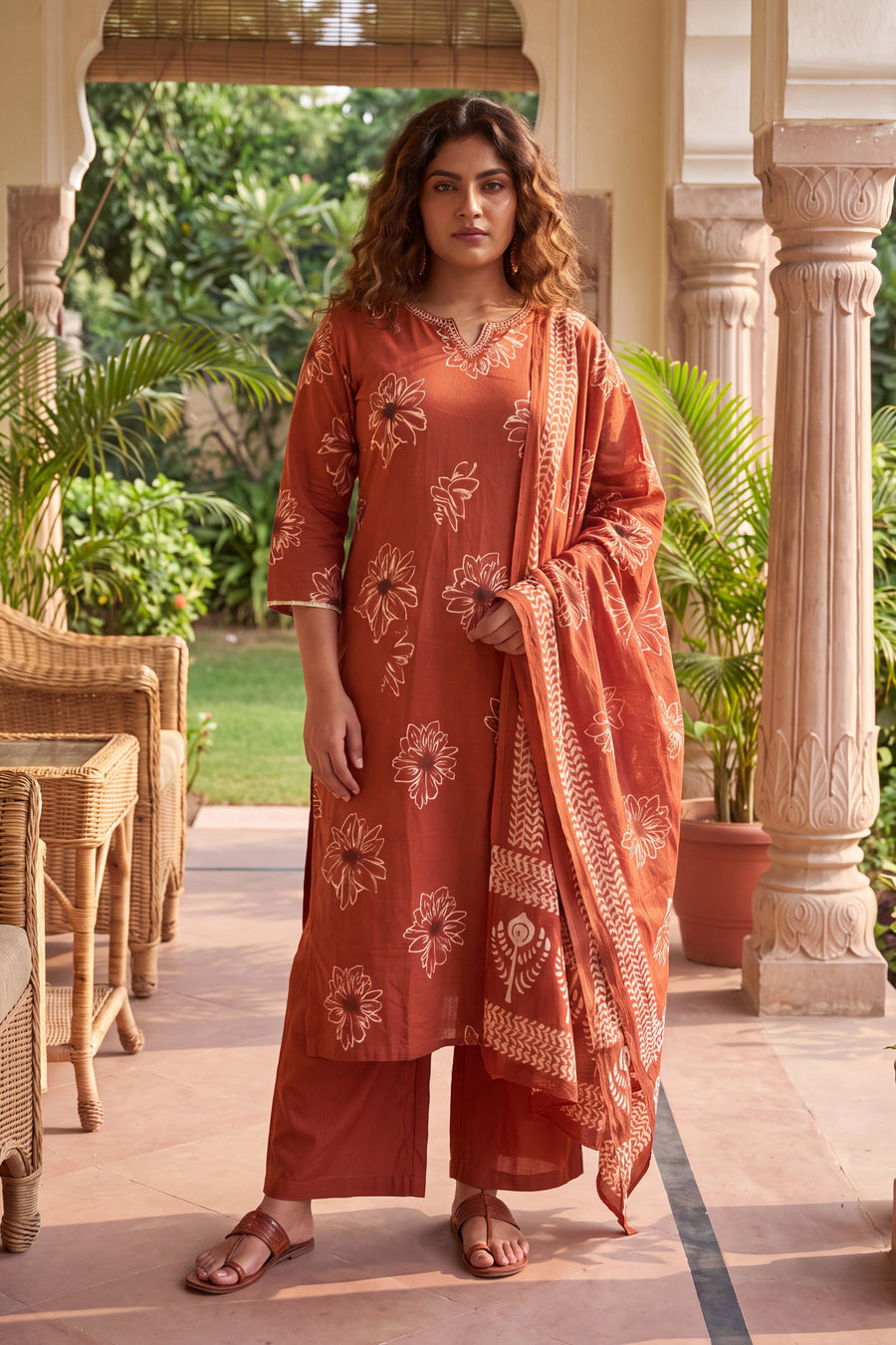 Persimmon Glow Cotton Dupatta Set — image 12