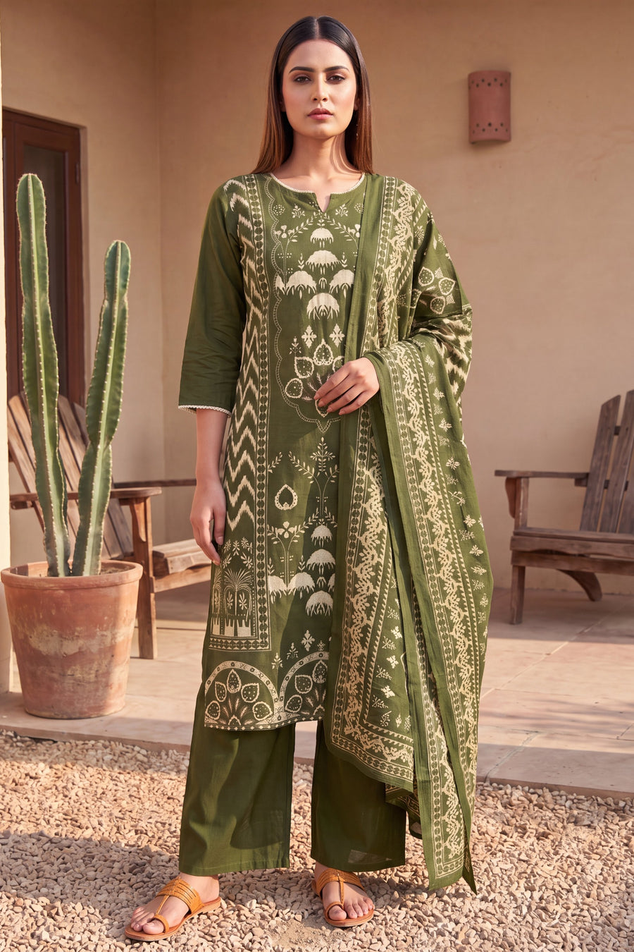 Galleria Olive Cotton Dupatta Set — image 10
