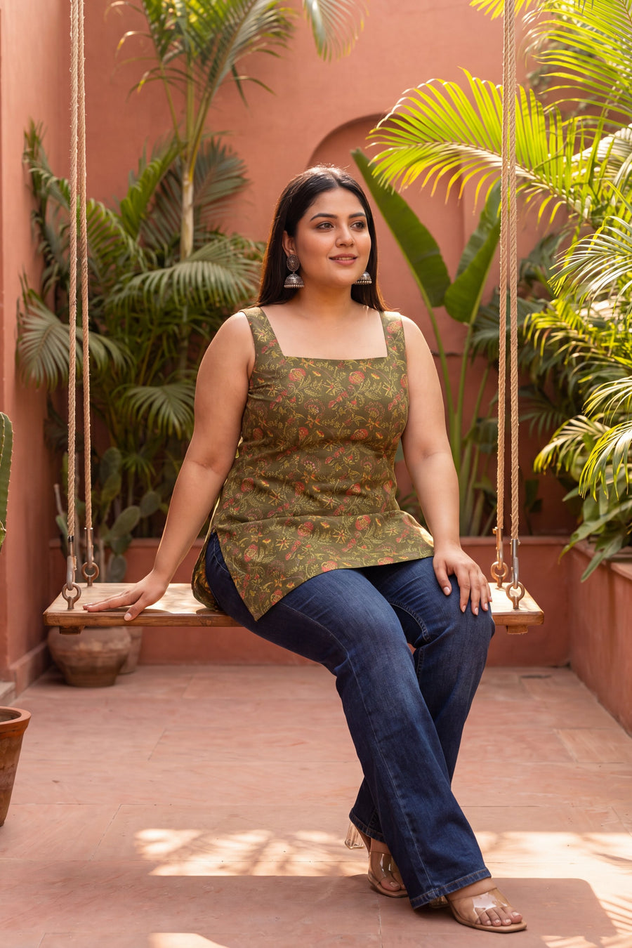 Atelier Olive Green Square Neck Cotton Top — image 14