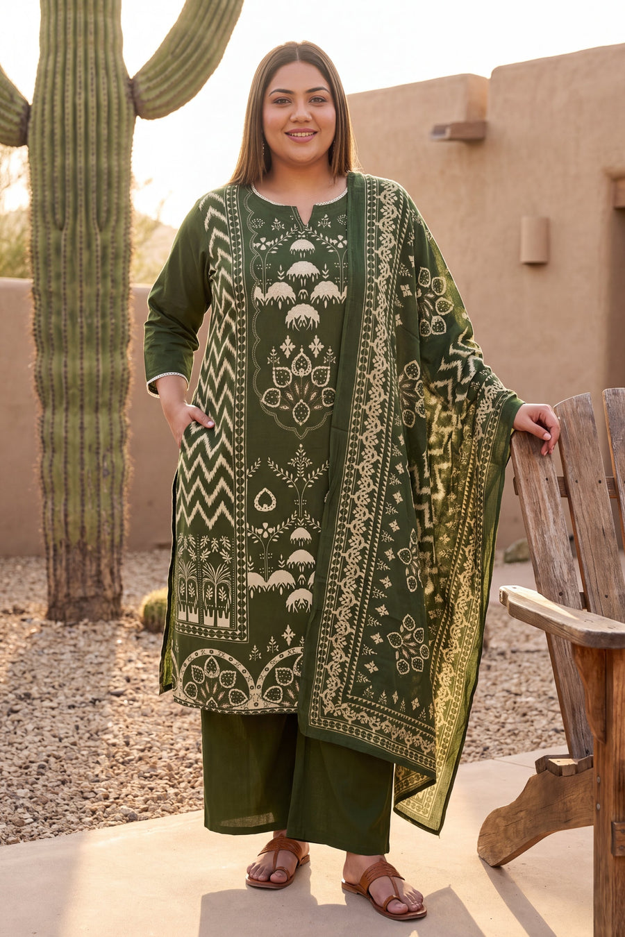 Galleria Olive Cotton Dupatta Set — image 11