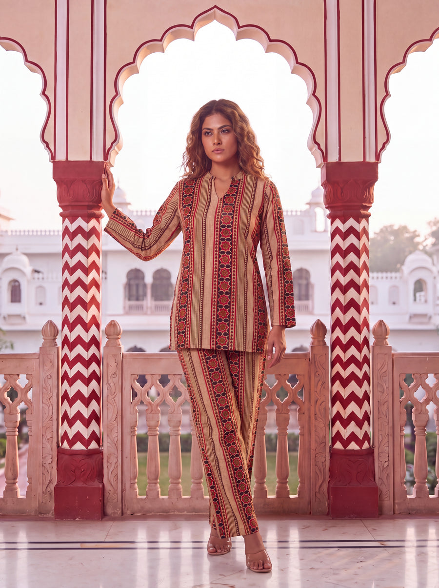 Sandstone Stripe Angrakha Cotton Co-ord Set — image 12
