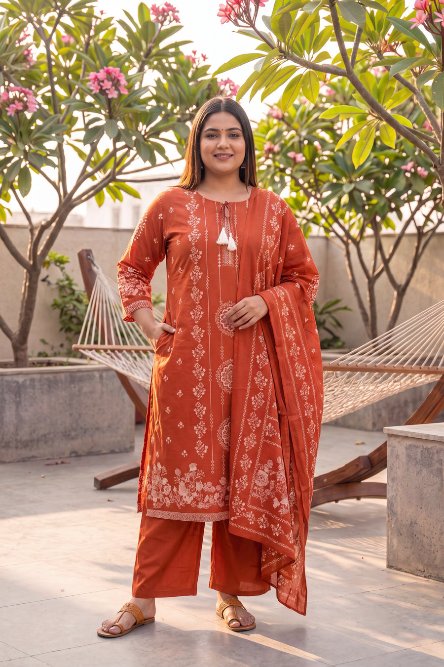 Loggia Apricot Cotton Dupatta Set — image 13