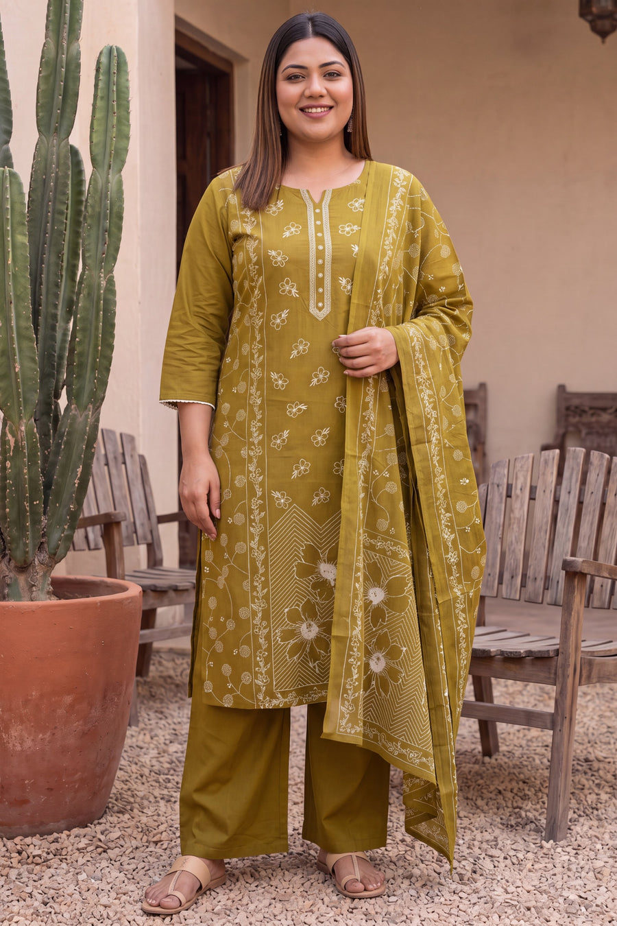 Lagoon Olive Cotton Dupatta Set — image 13