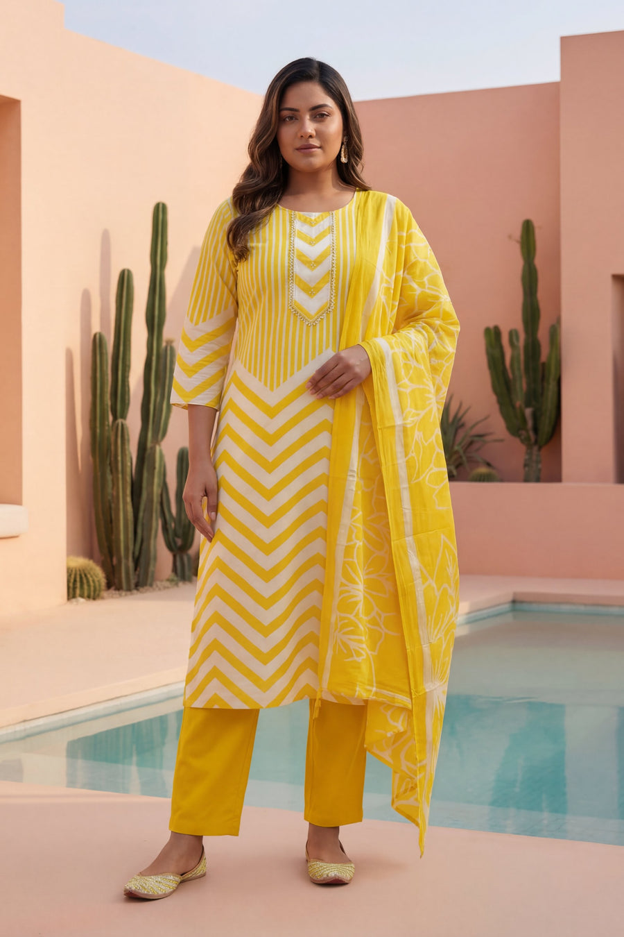 Solar Zigzag Bloom Chevron Cotton Dupatta Set — image 10