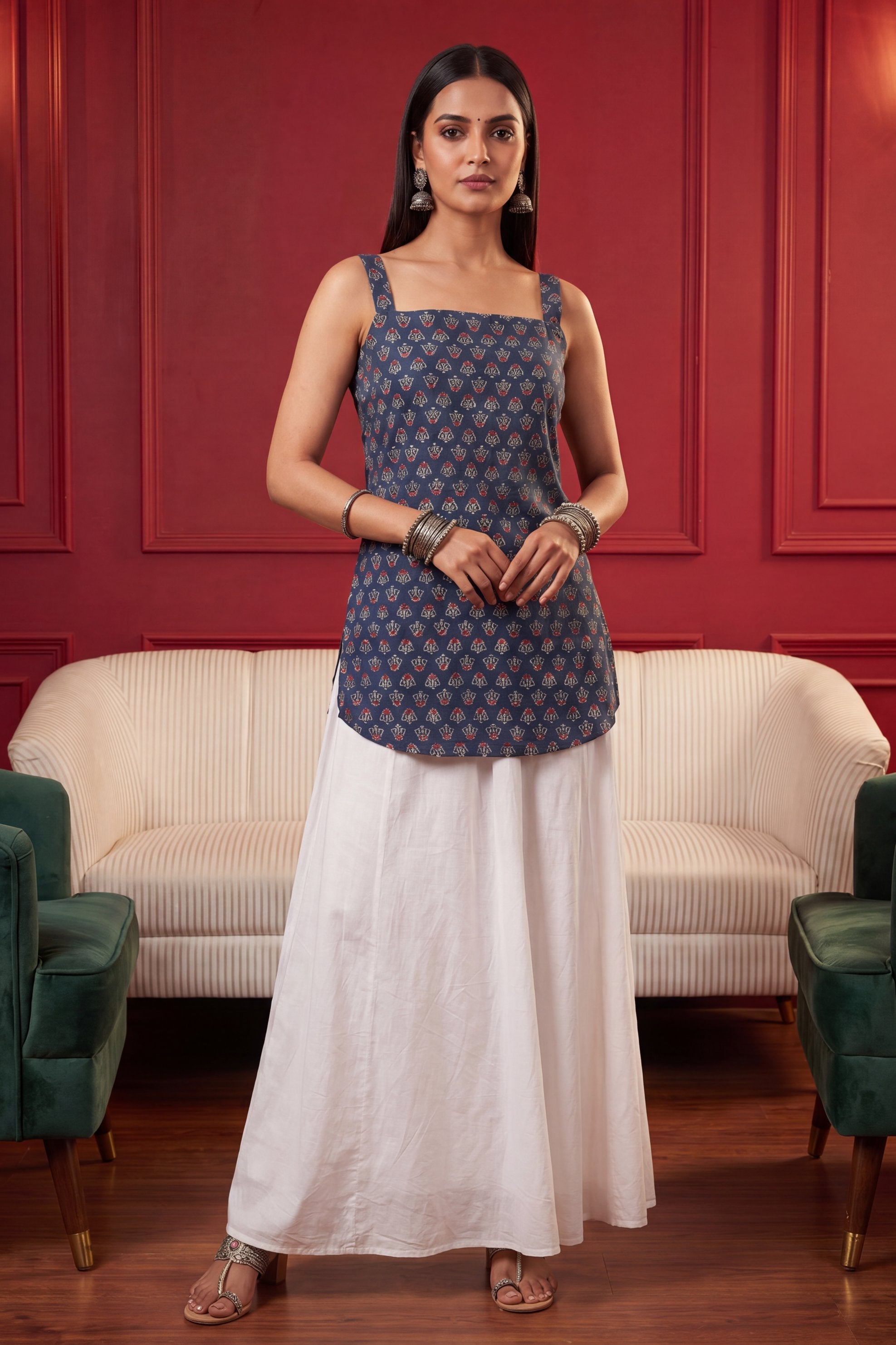 Boulevard Blue Square Neck Cotton Top