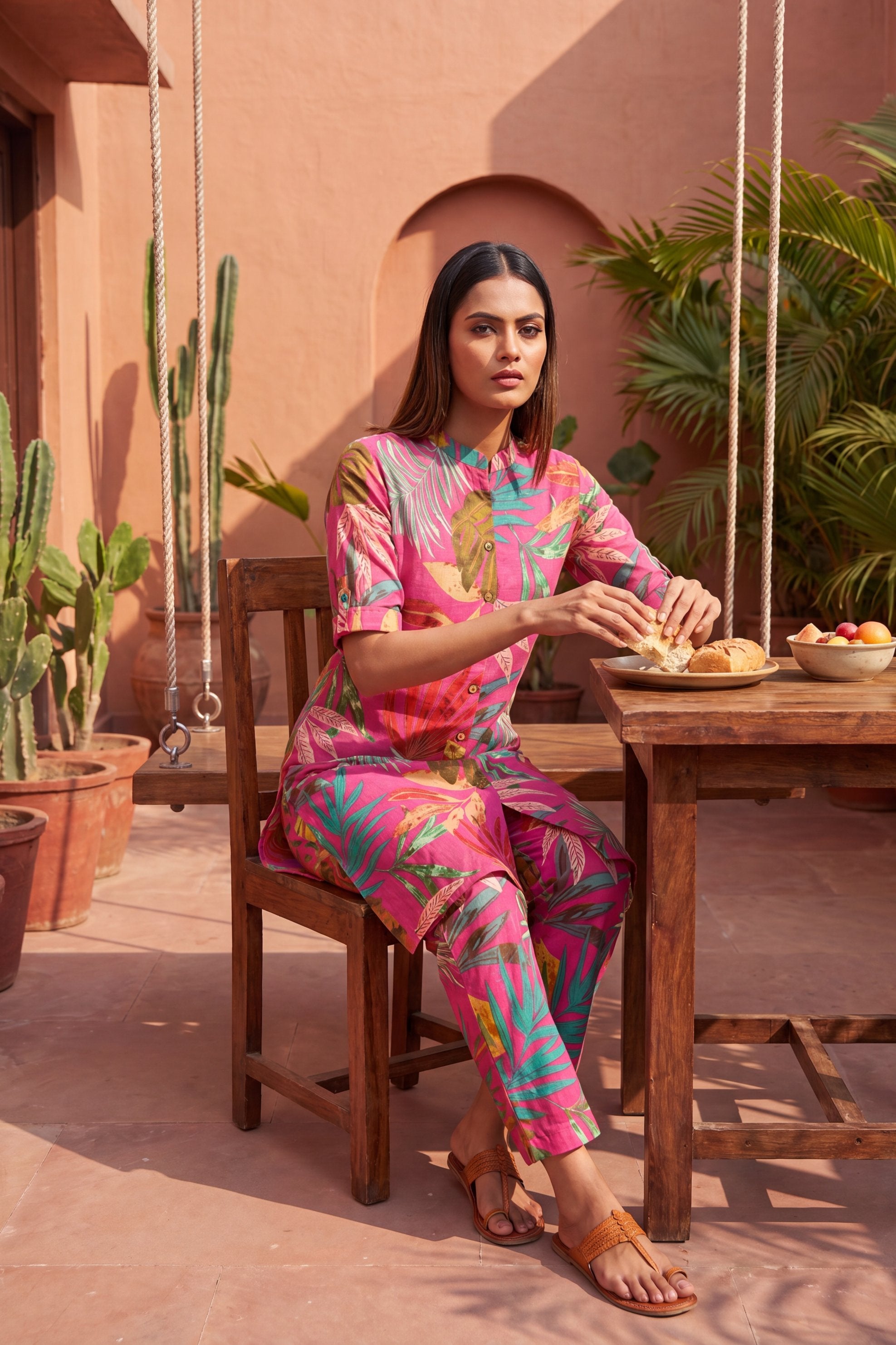 Macaron Pink Mandarin Cotton Co-ord Set