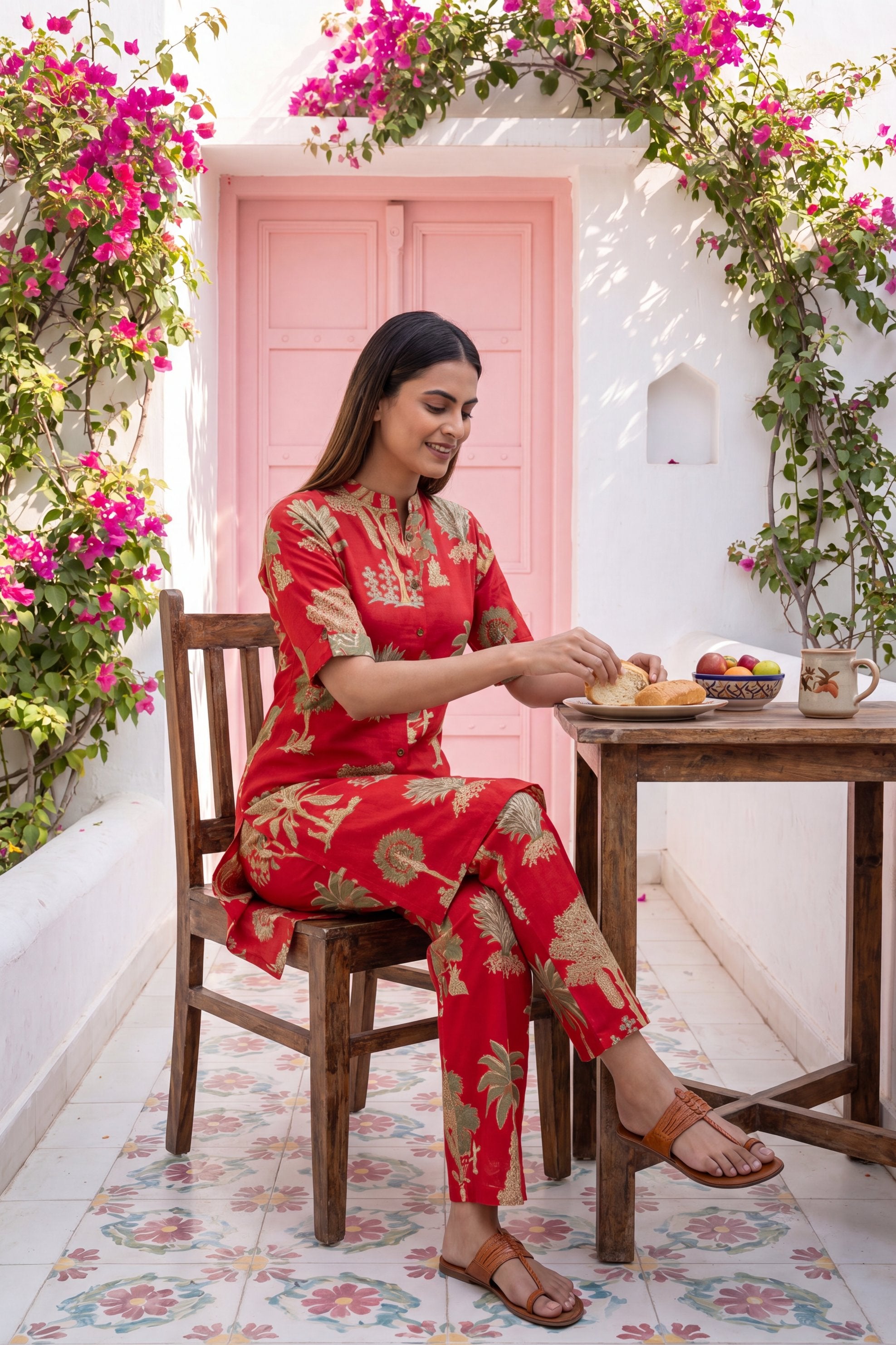 Cabernet Red Mandarin Cotton Co-ord Set