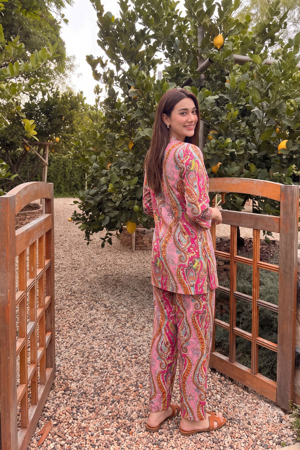 Rose Paisley Angrakha Cotton Co-ord Set