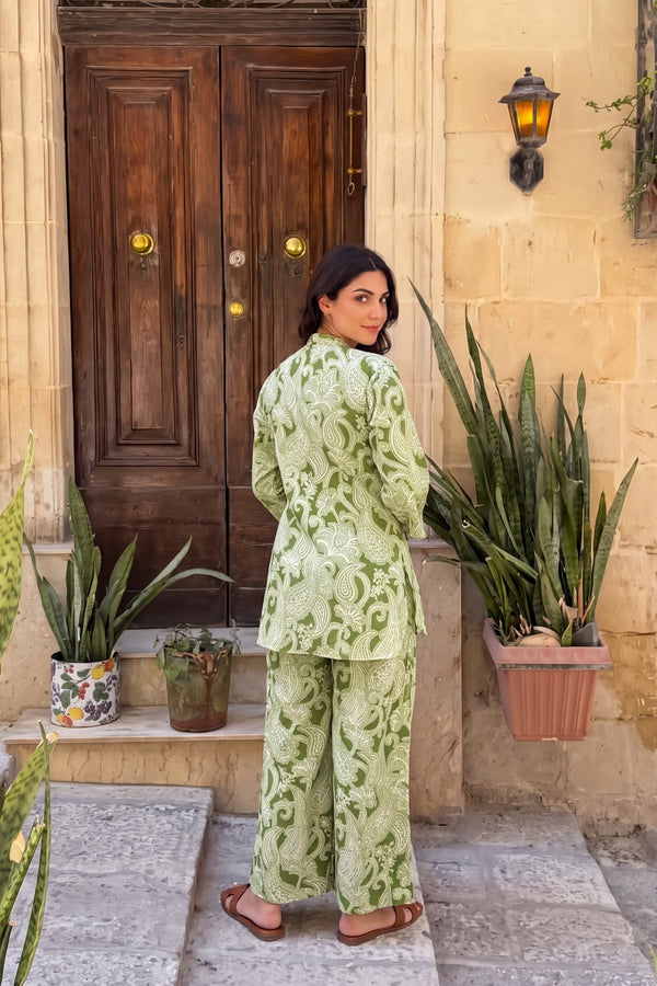Sage Trellis Angrakha Cotton Co-ord Set