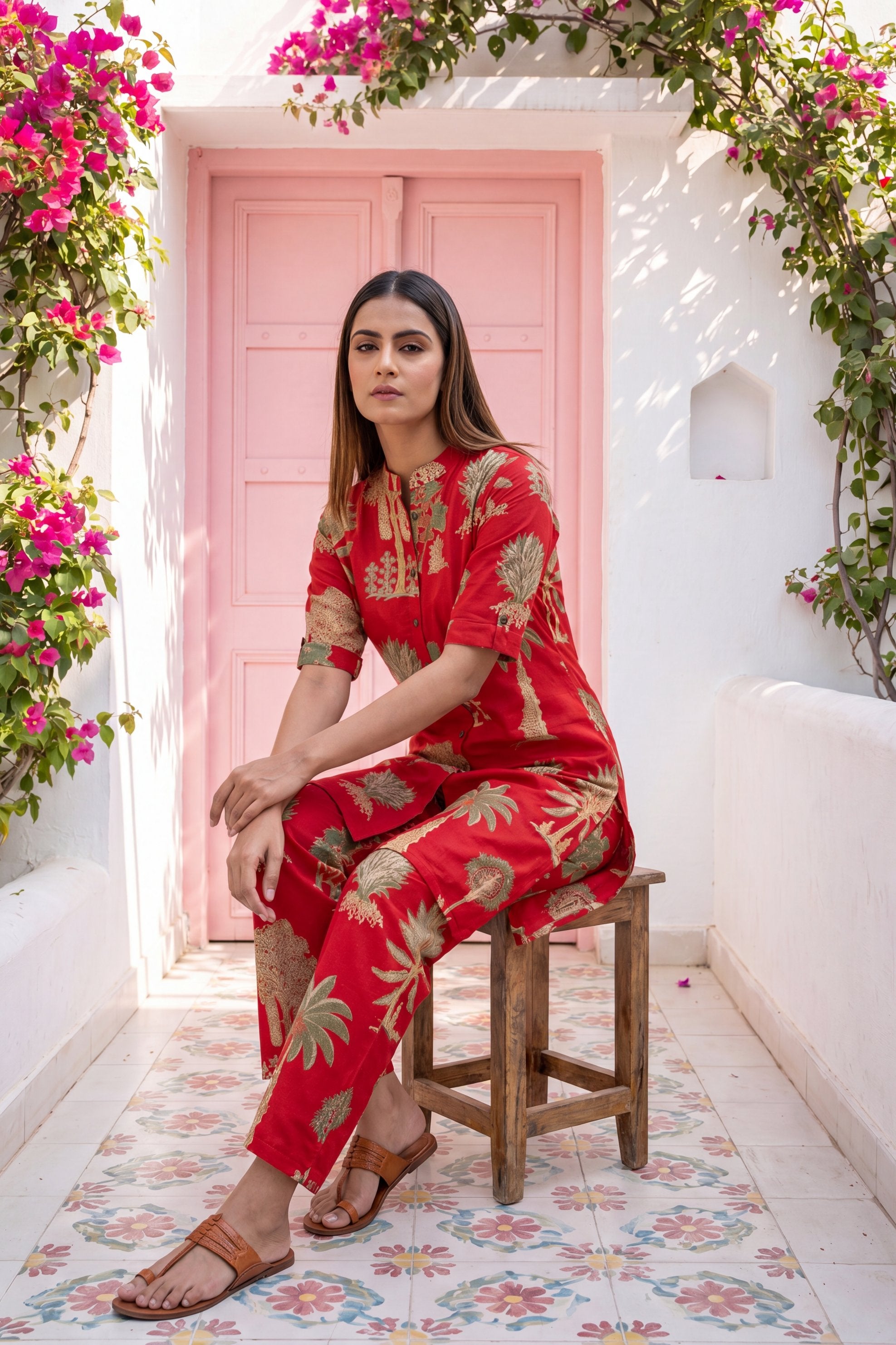 Cabernet Red Mandarin Cotton Co-ord Set