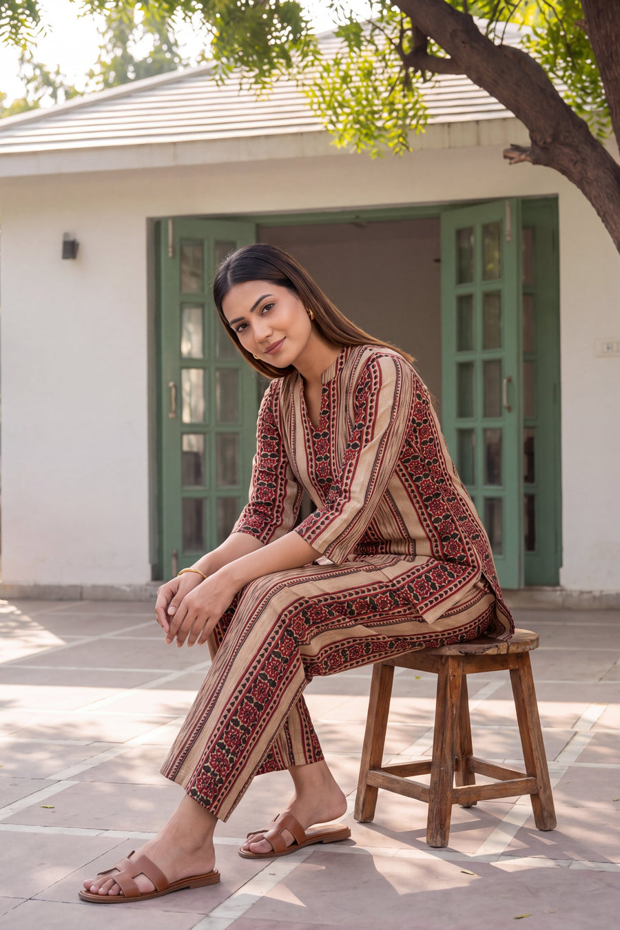 Rosewood Stripe Angrakha Cotton Co-ord Set — image 11
