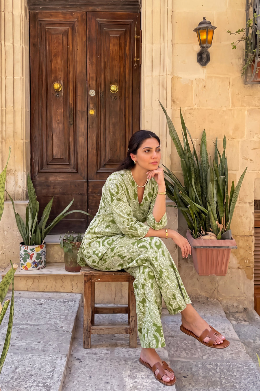 Sage Trellis Angrakha Cotton Co-ord Set — image 15