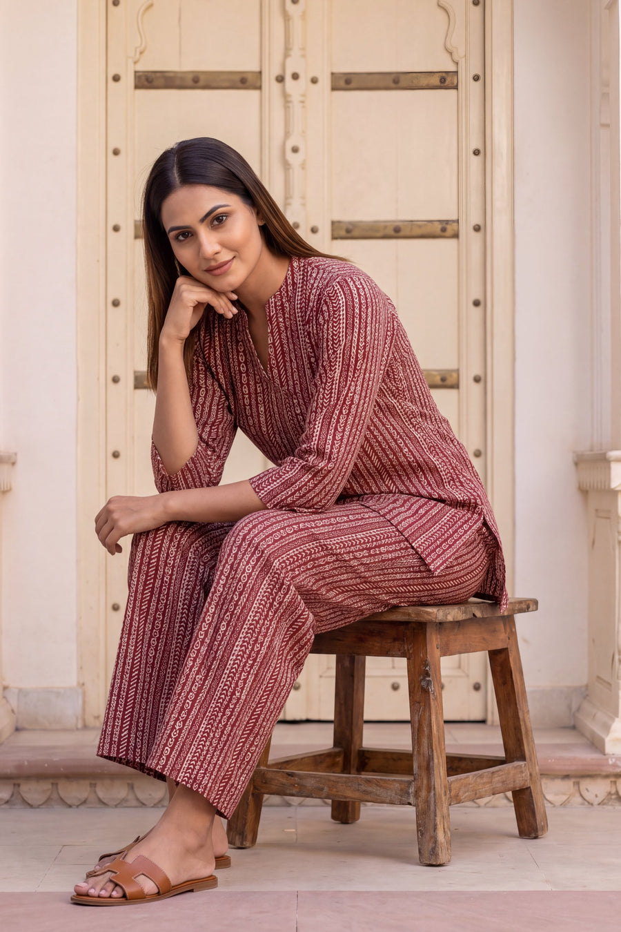 Wine Stripe Angrakha Cotton Co-ord Set — image 14