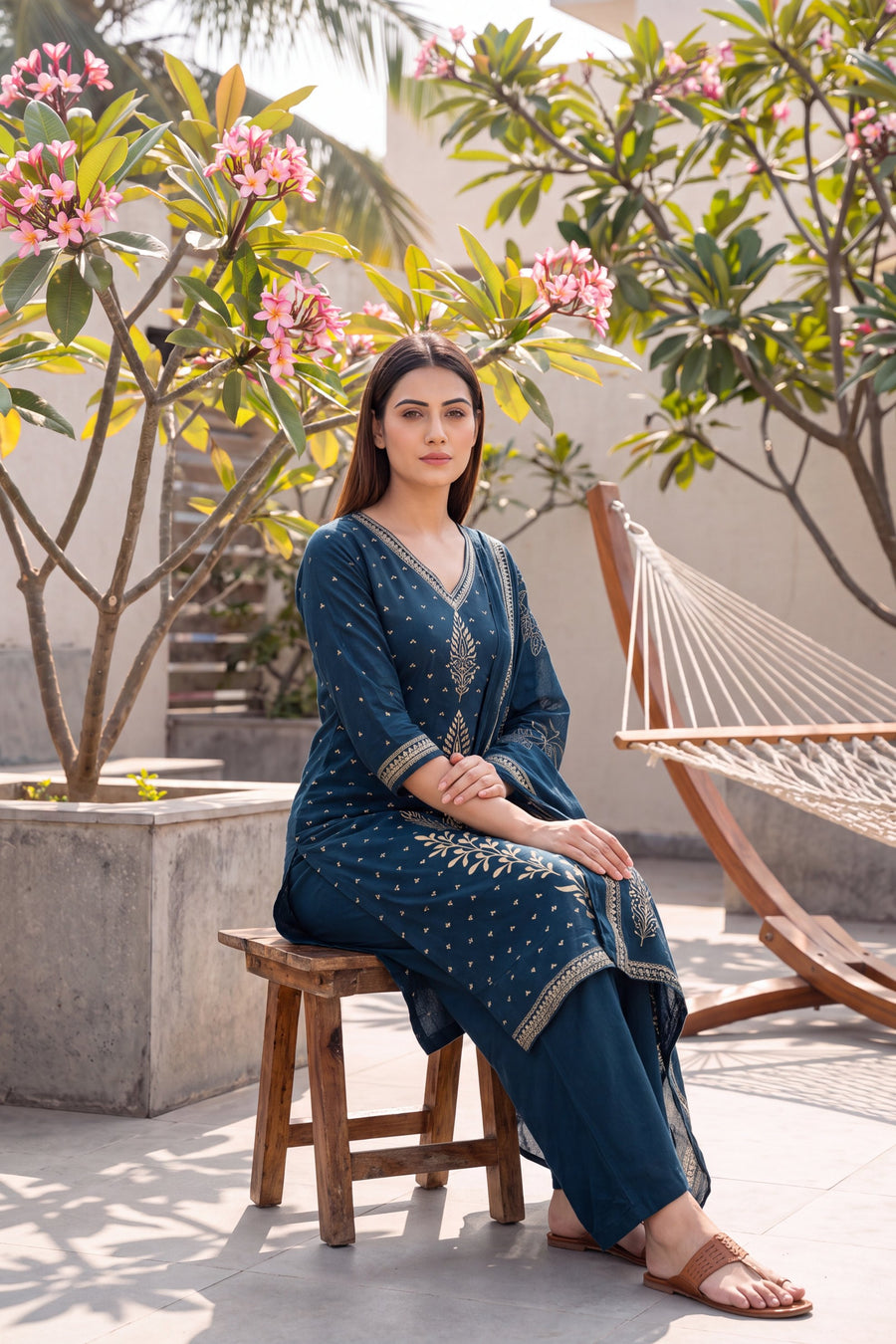 Cobalt Bloom Cotton Dupatta Set — image 11