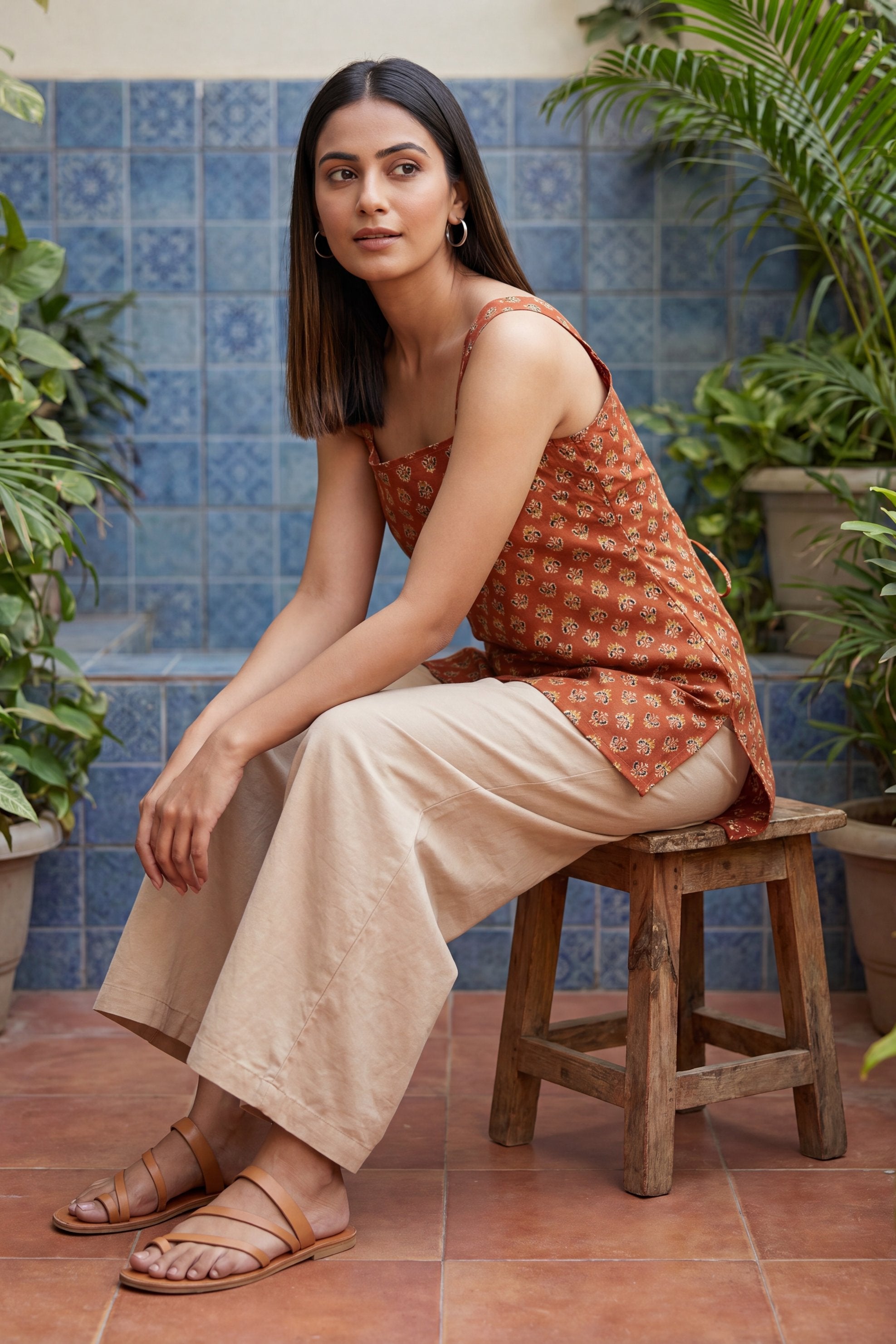 Saffron Bloom Square Neck Cotton Top
