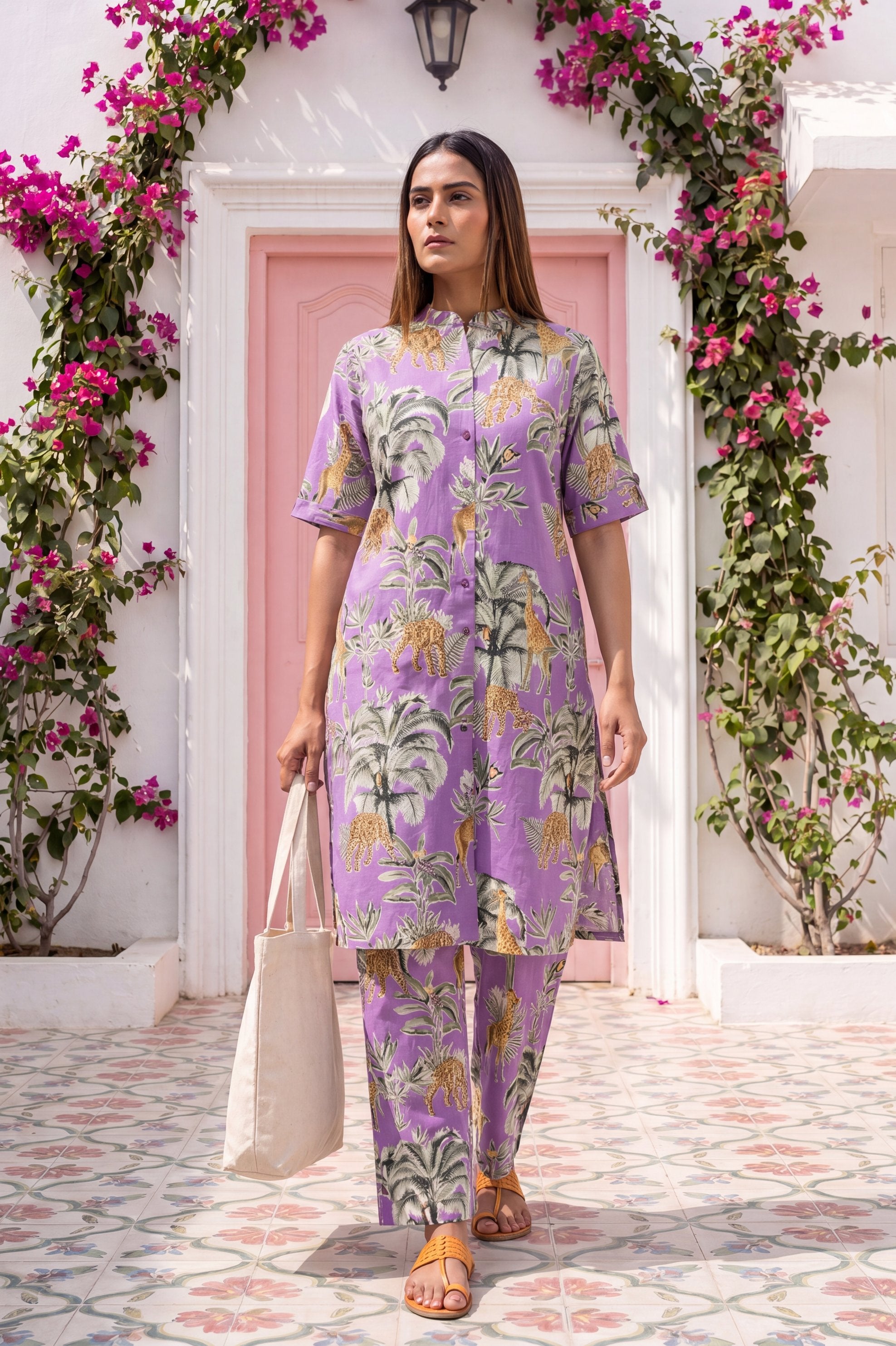 Twilight Mauve Mandarin Cotton Co-ord Set
