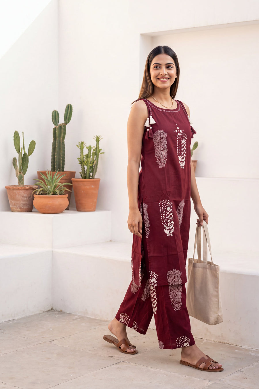 Merlot Ease Sleeveless Cotton Co-ord Set — image 10