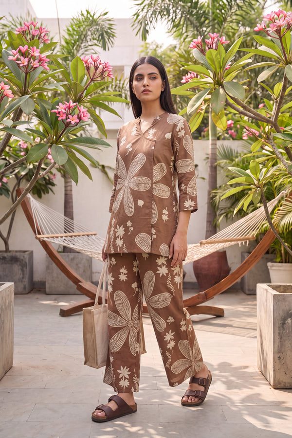 Walnut Brown Cotton Angrakha Co-ord Set