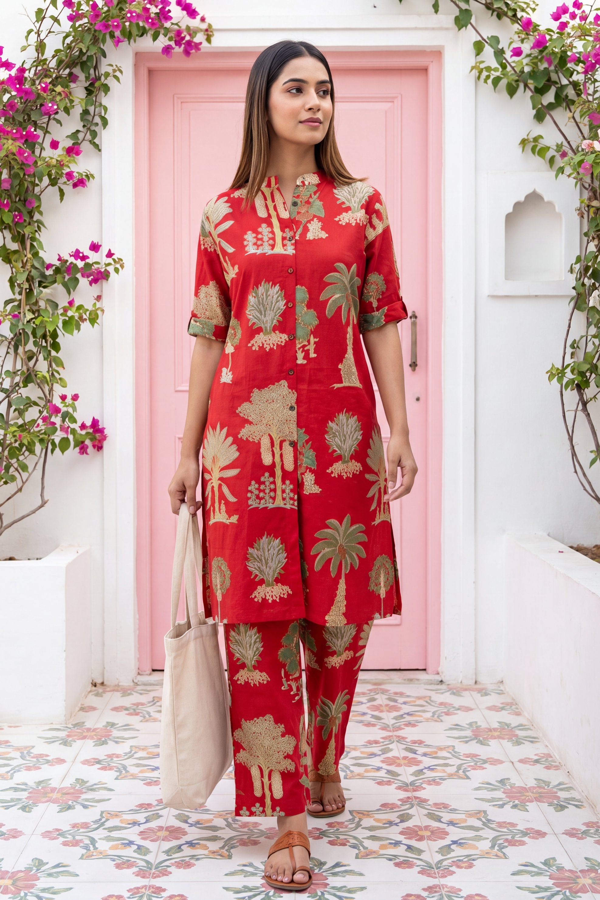Cabernet Red Mandarin Cotton Co-ord Set