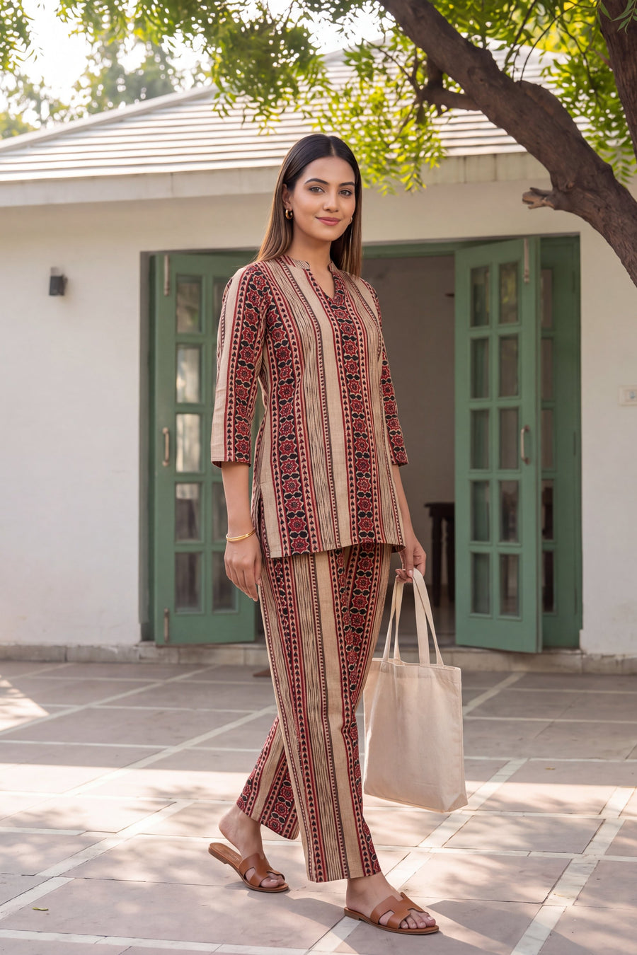 Rosewood Stripe Angrakha Cotton Co-ord Set — image 12