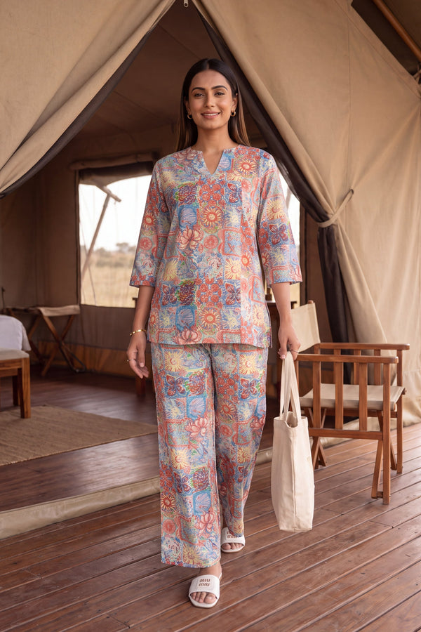 Pastel Mosaic Angrakha Cotton Co-ord Set