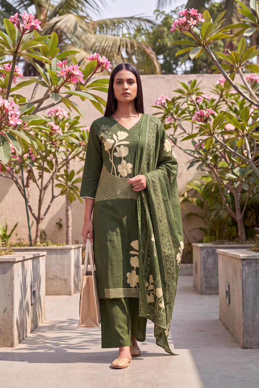 Fern Meadow Green Cotton Dupatta Set — image 10