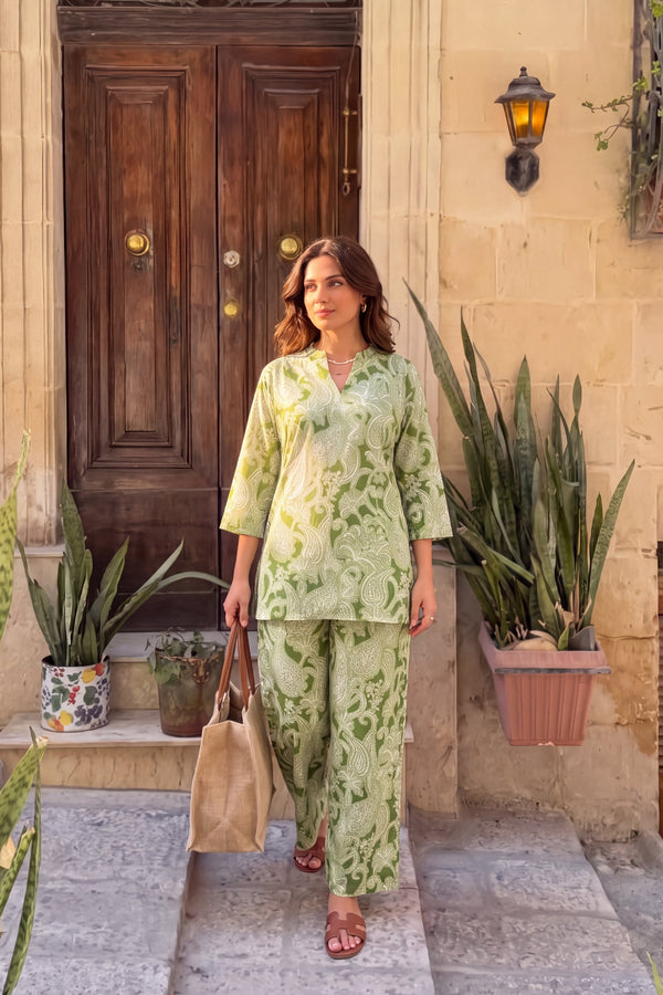 Sage Trellis Angrakha Cotton Co-ord Set