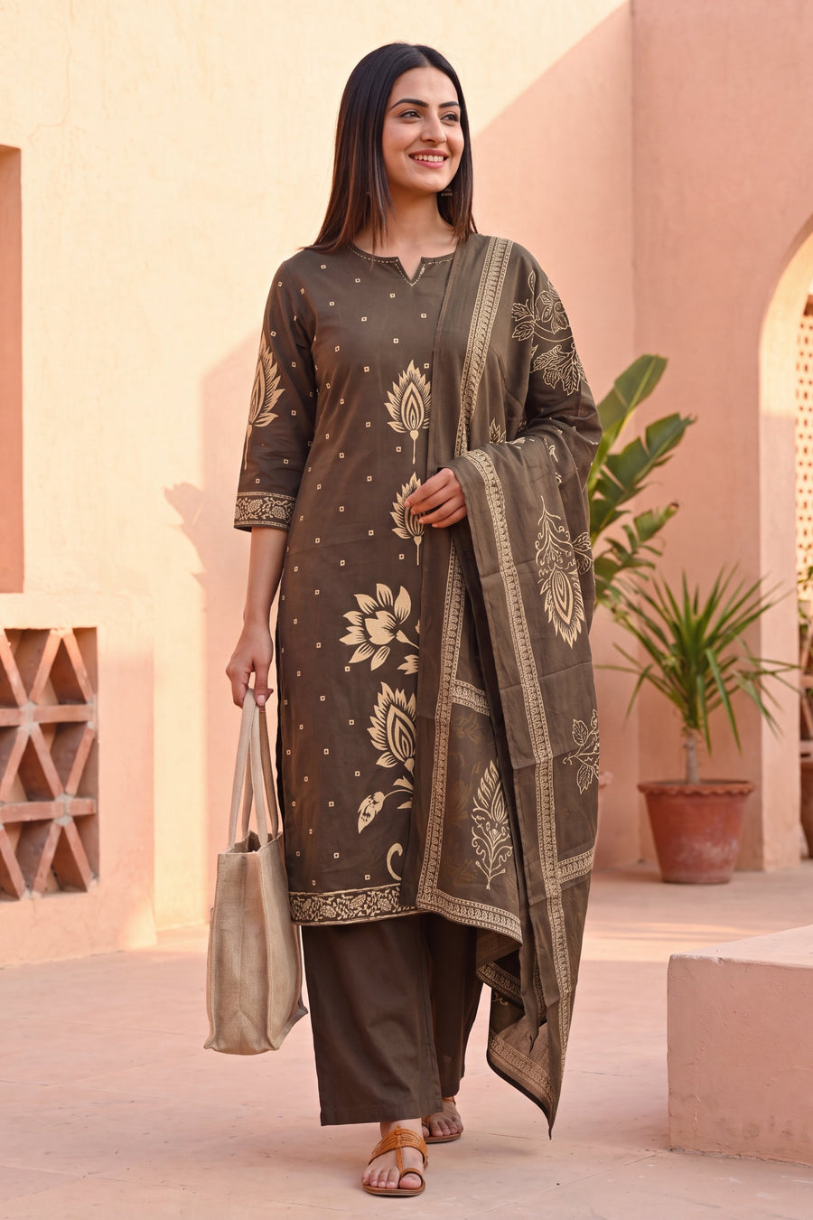 Umber Grove Cotton Dupatta Set — image 7