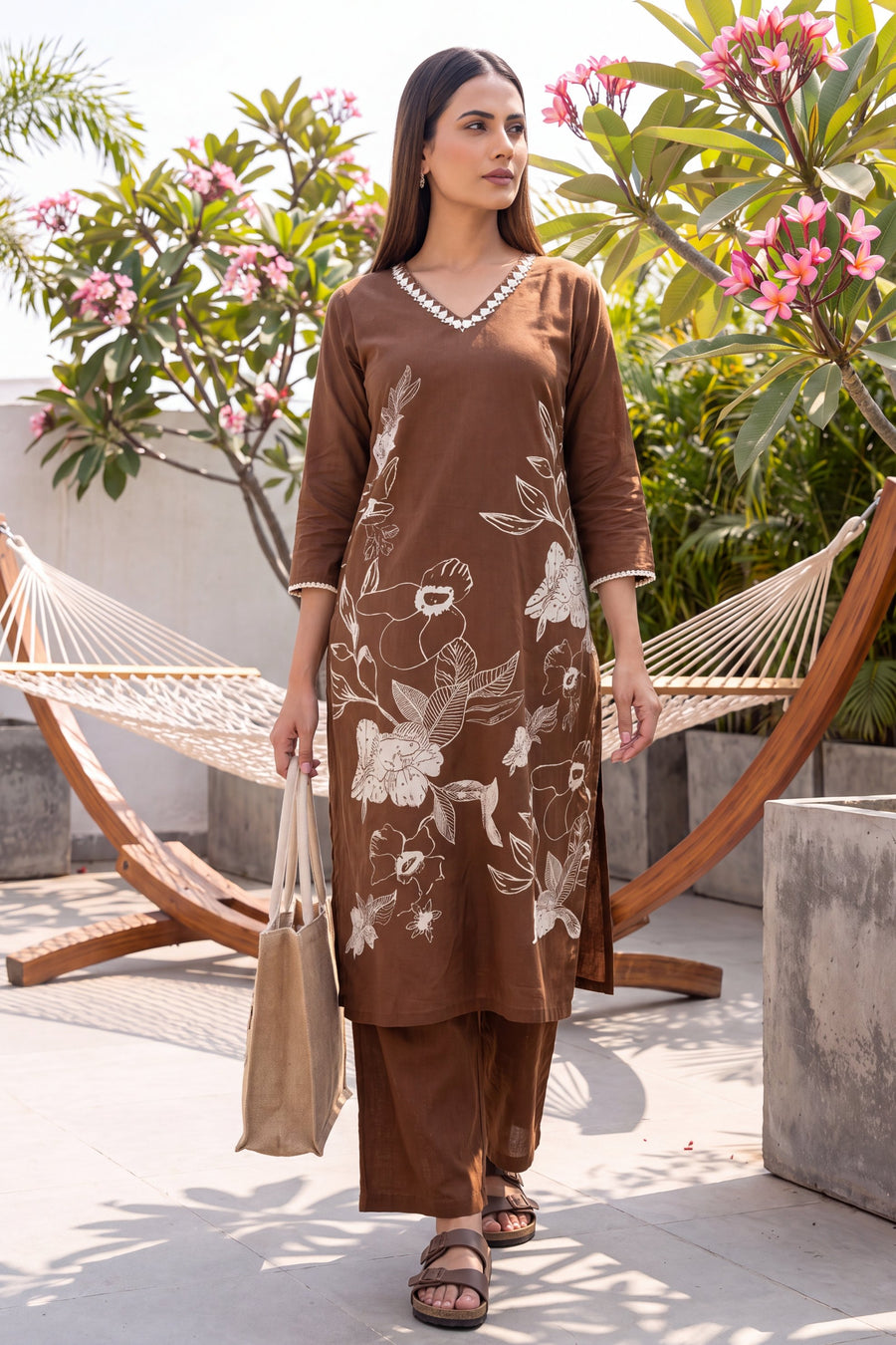 Chestnut Brown Cotton Dupatta Set — image 11