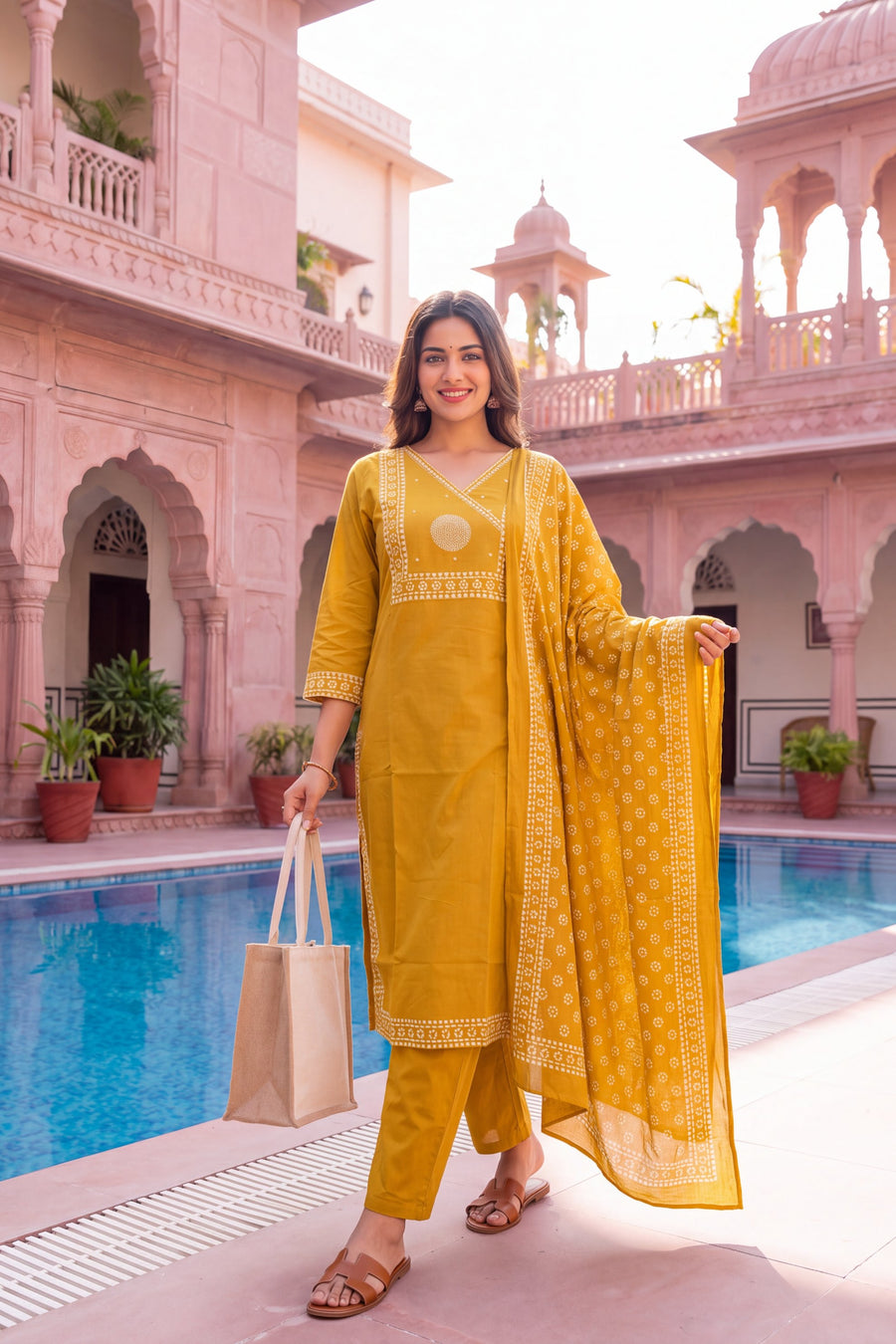Saffron Lantern Cotton Dupatta Set — image 8