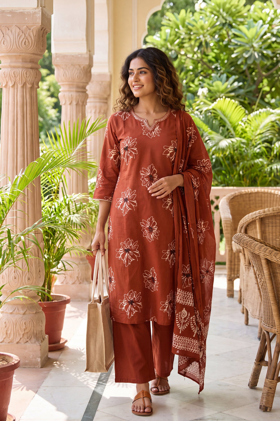 Persimmon Glow Cotton Dupatta Set — image 14