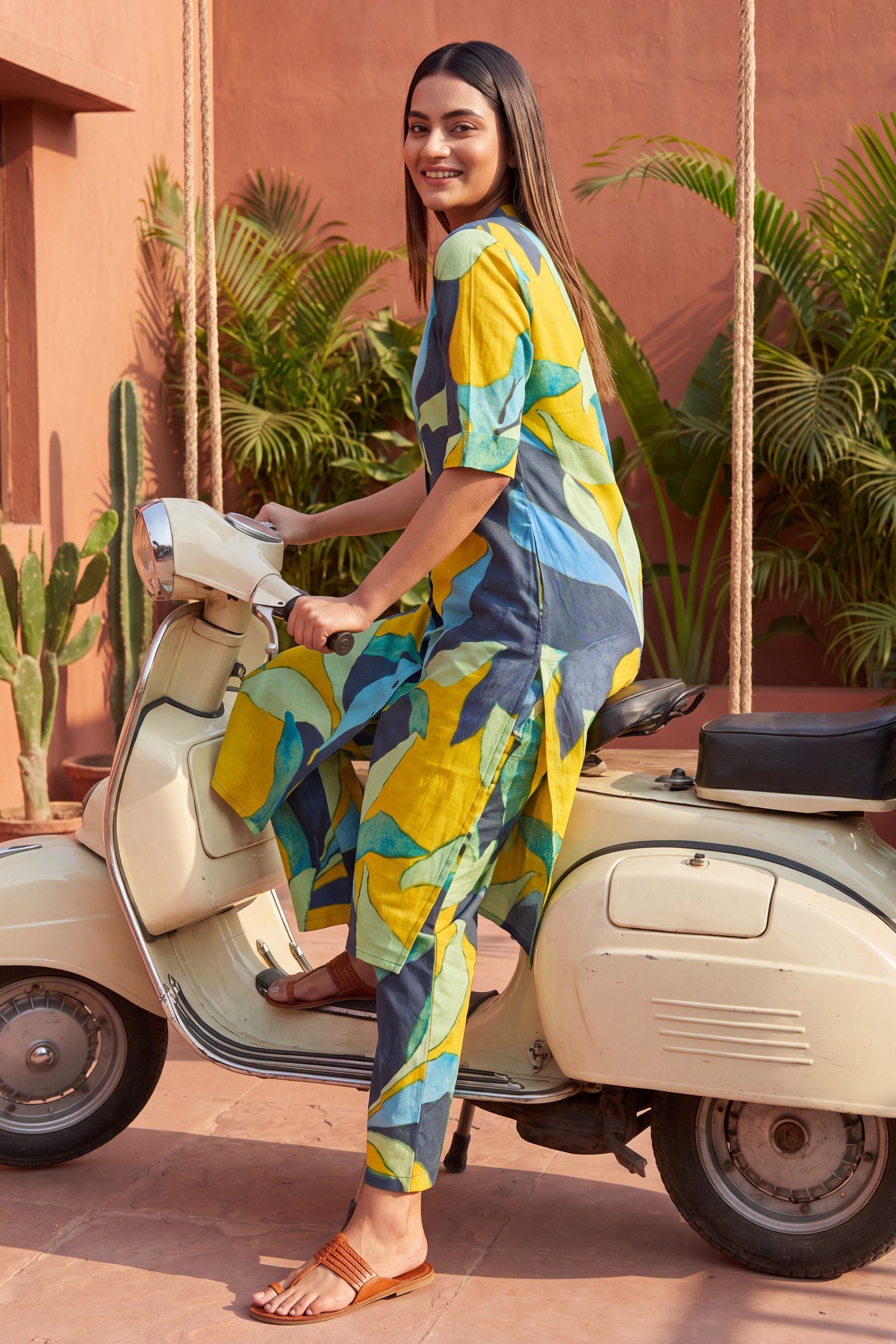 Café Mustard Mandarin Cotton Co-ord Set