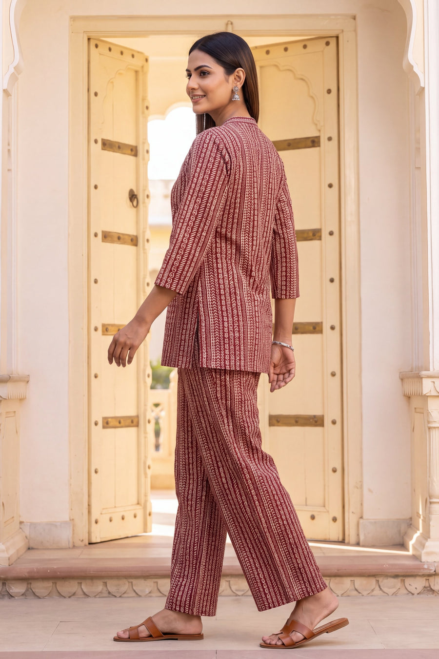 Wine Stripe Angrakha Cotton Co-ord Set — image 2