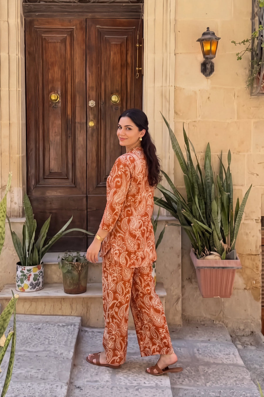 Cinnamon Ember Angrakha Cotton Co-ord Set — image 2