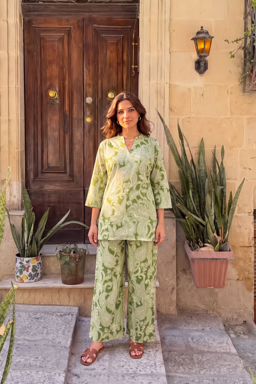 Sage Trellis Angrakha Cotton Co-ord Set — image 17