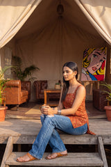 Sunlit Orange Square Neck Cotton Top