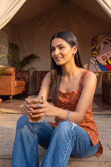 Sunlit Orange Square Neck Cotton Top