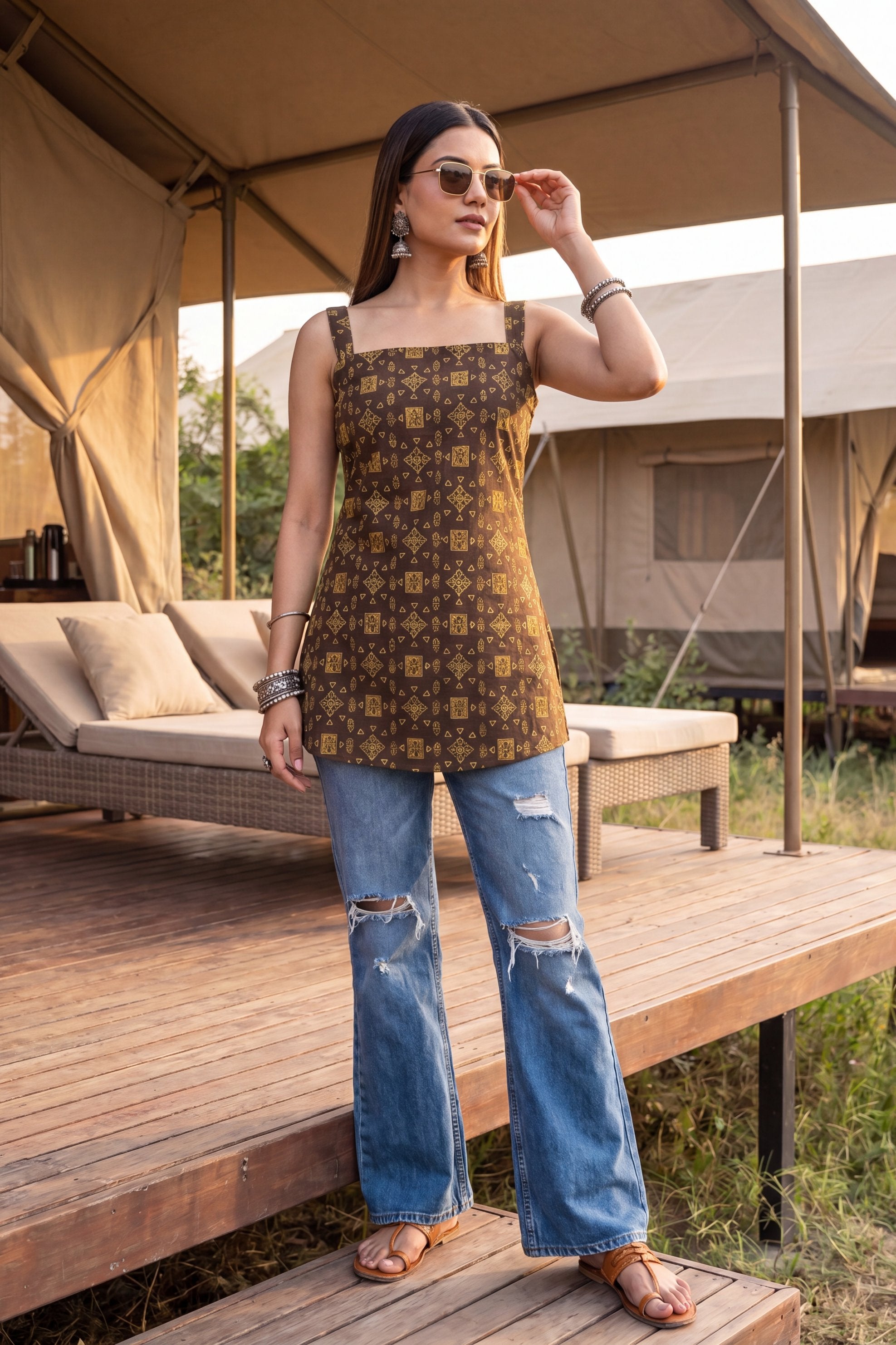 Hearthstone Brown Square Neck Cotton Top