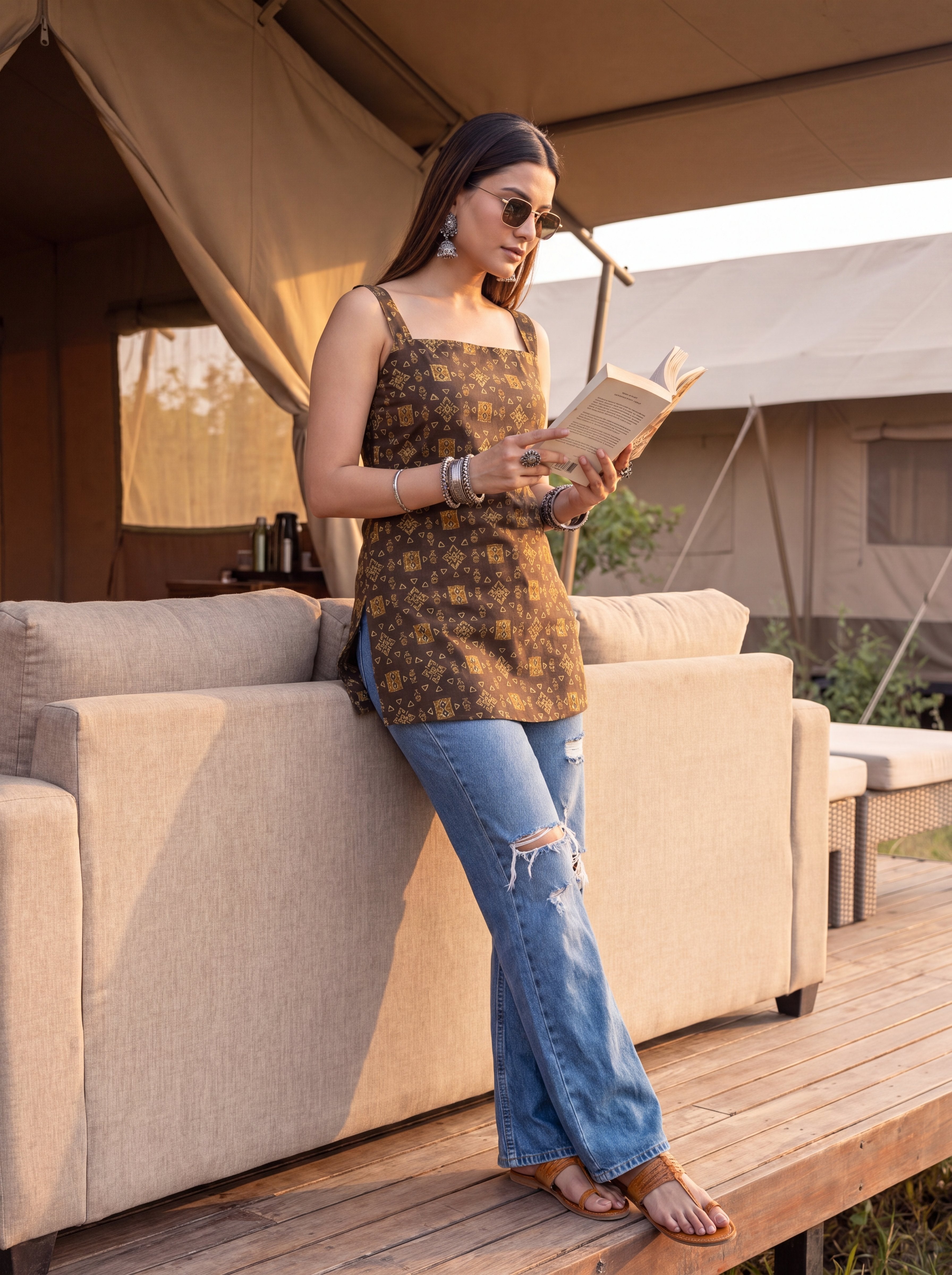 Hearthstone Brown Square Neck Cotton Top