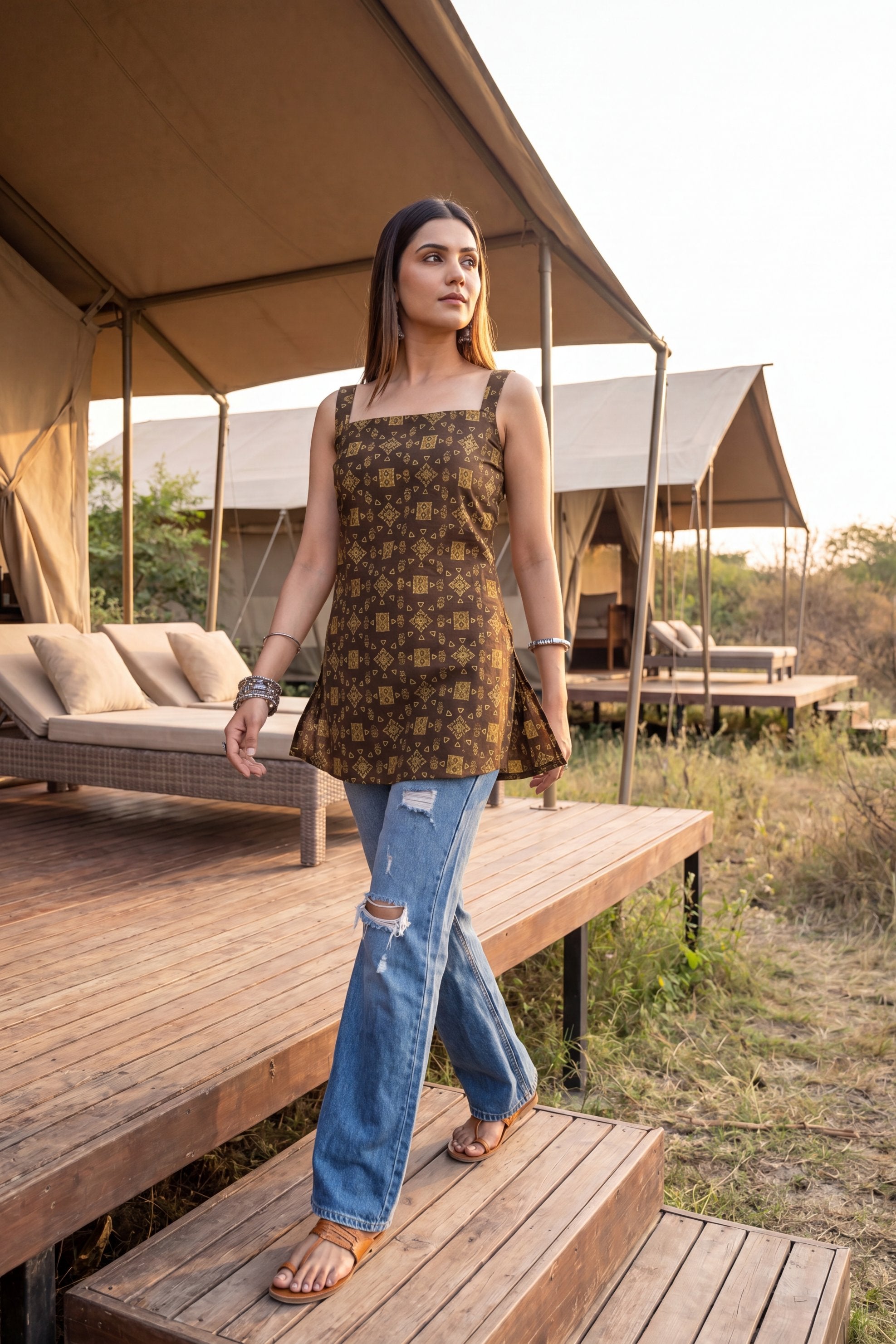 Hearthstone Brown Square Neck Cotton Top