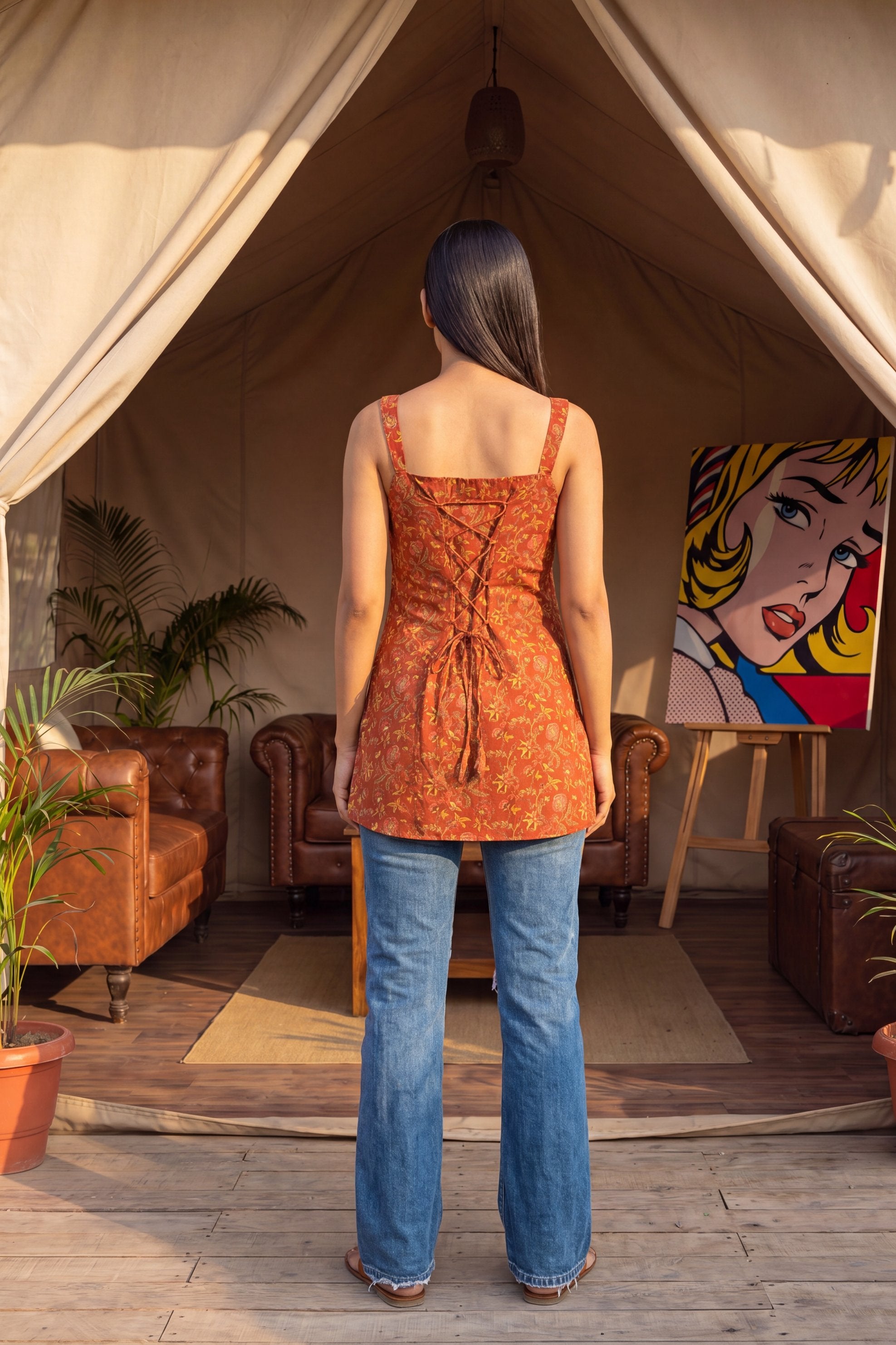 Sunlit Orange Square Neck Cotton Top