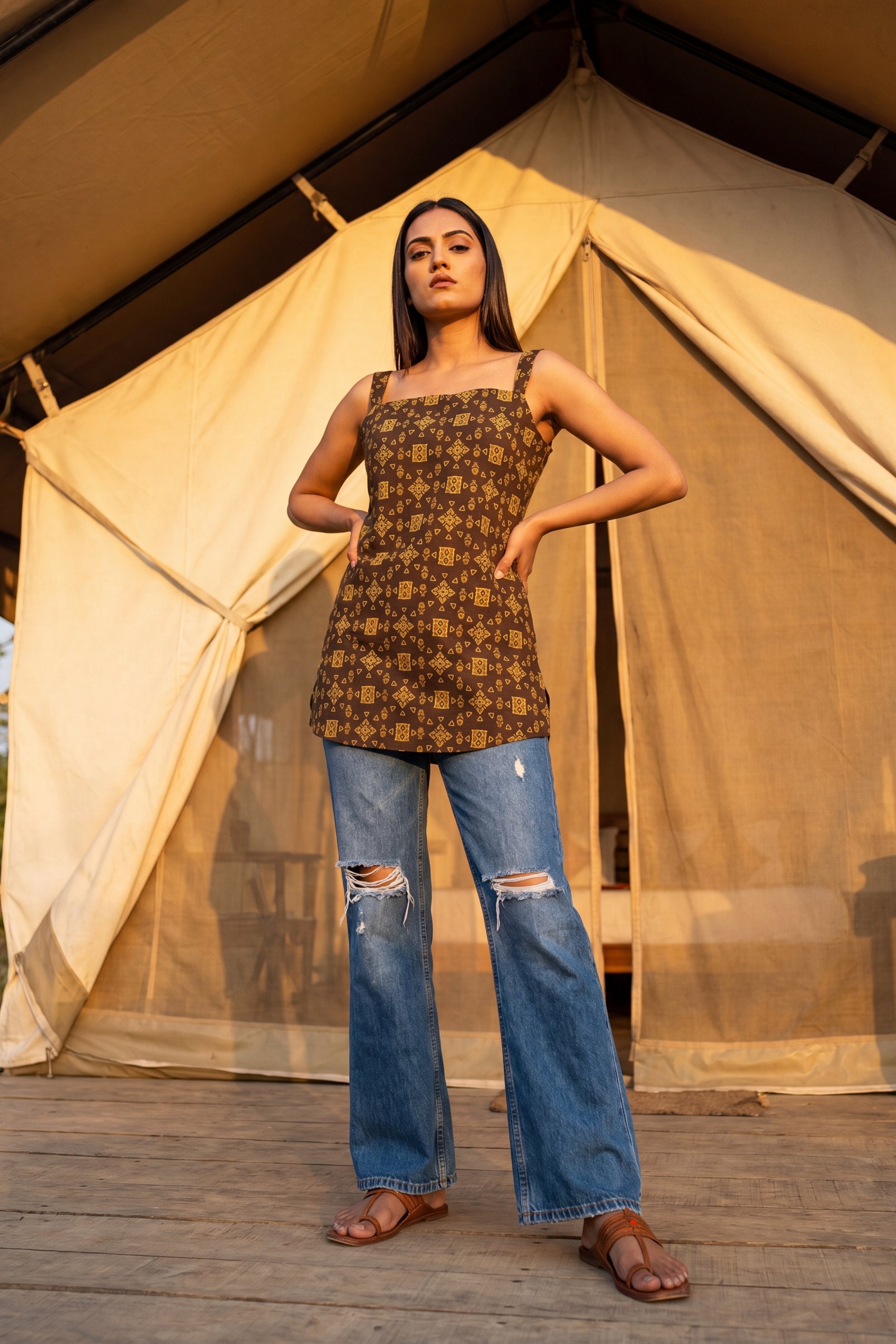 Hearthstone Brown Square Neck Cotton Top