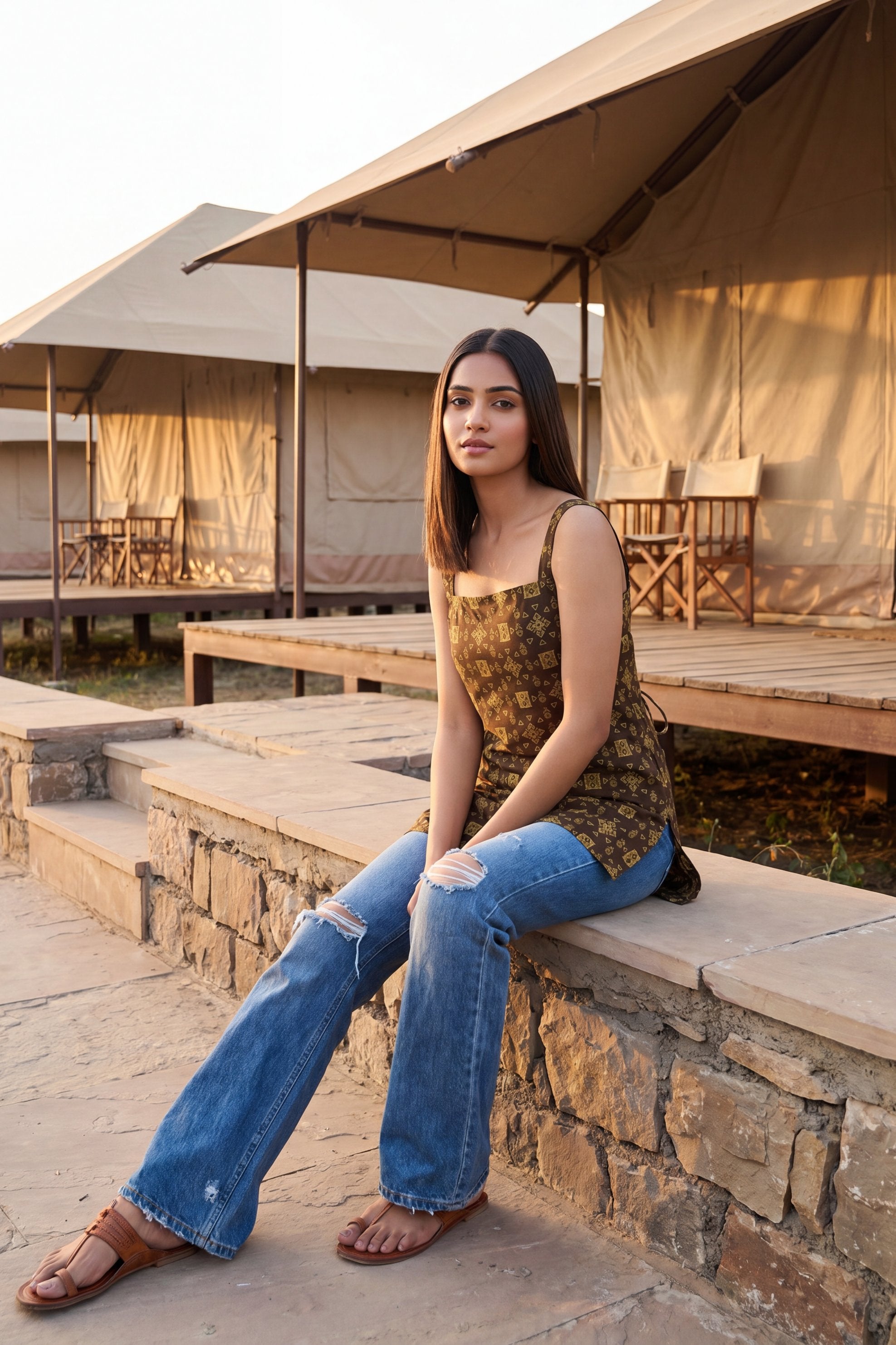 Hearthstone Brown Square Neck Cotton Top